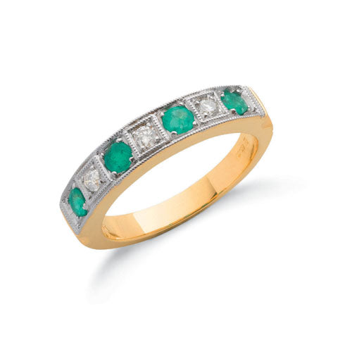 18ct Yellow Gold Diamond & Emerald Eternity Ring TGC-DR0198