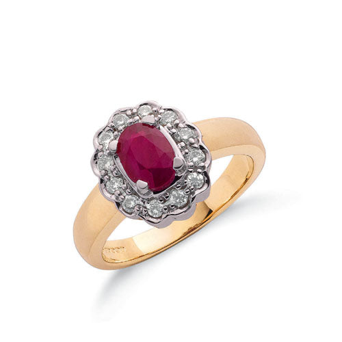 9ct Yellow Gold Diamond & Ruby Cluster Ring TGC-DR0289