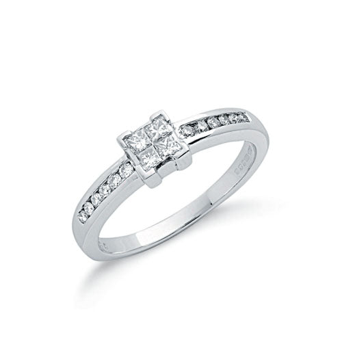 9ct White Gold 0.33ct Princess Cut Centre Diamond Engagement Ring TGC-DR0383