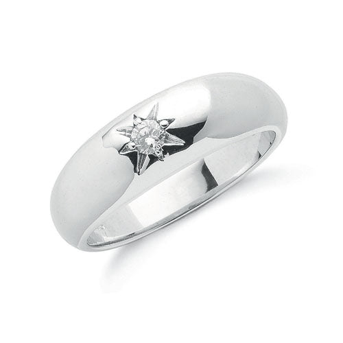 9ct White Gold 0.15ct Single Stone Diamond Band TGC-DR0423
