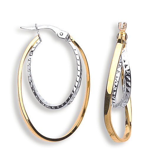 Yellow & White Gold Double Oval Hoop Earrings TGC-ER1354
