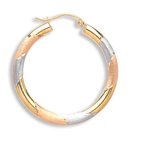 Yellow White & Rose Gold D/C Hoop Earrings TGC-ER1362