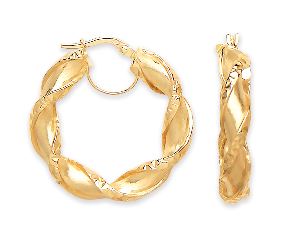 Yellow Gold Twisted Hollow Hoop Earrings TGC-ER1542
