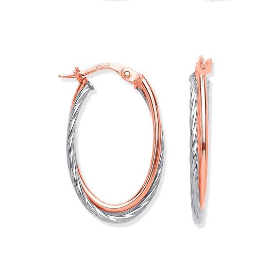 Rose Gold Tube & White Gold Twist Hoop Earrings TGC-ER1551