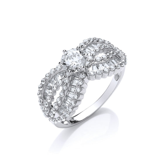 White Gold Crossover Baguettes & Round Cz's Ladies Ring TGC-R0660