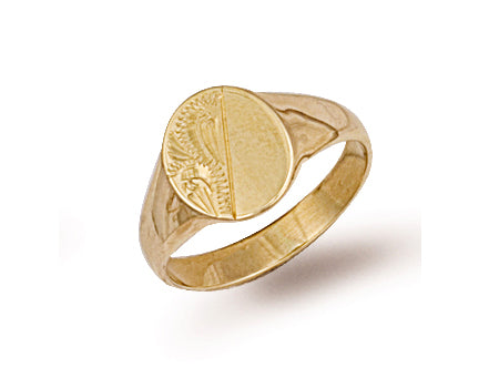 Yellow Gold Engraved Maiden Oval Signet Ring TGC-R0230