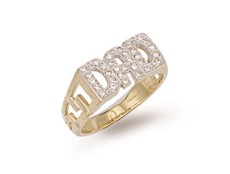 Yellow Gold Cz ID Sides Dad Ring TGC-R0232