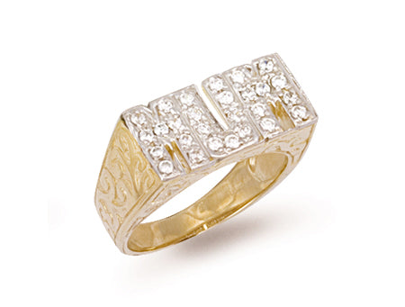 Yellow Gold Cz Patterned Sides Mum Ring TGC-R0347