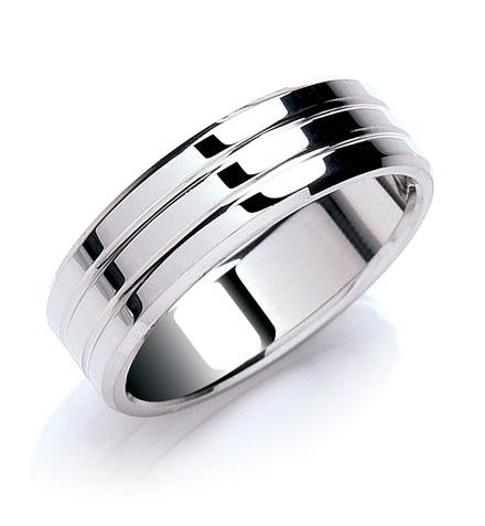 7mm Flat Court Bevelled Edge Polish Wedding Band TGC-WR0045