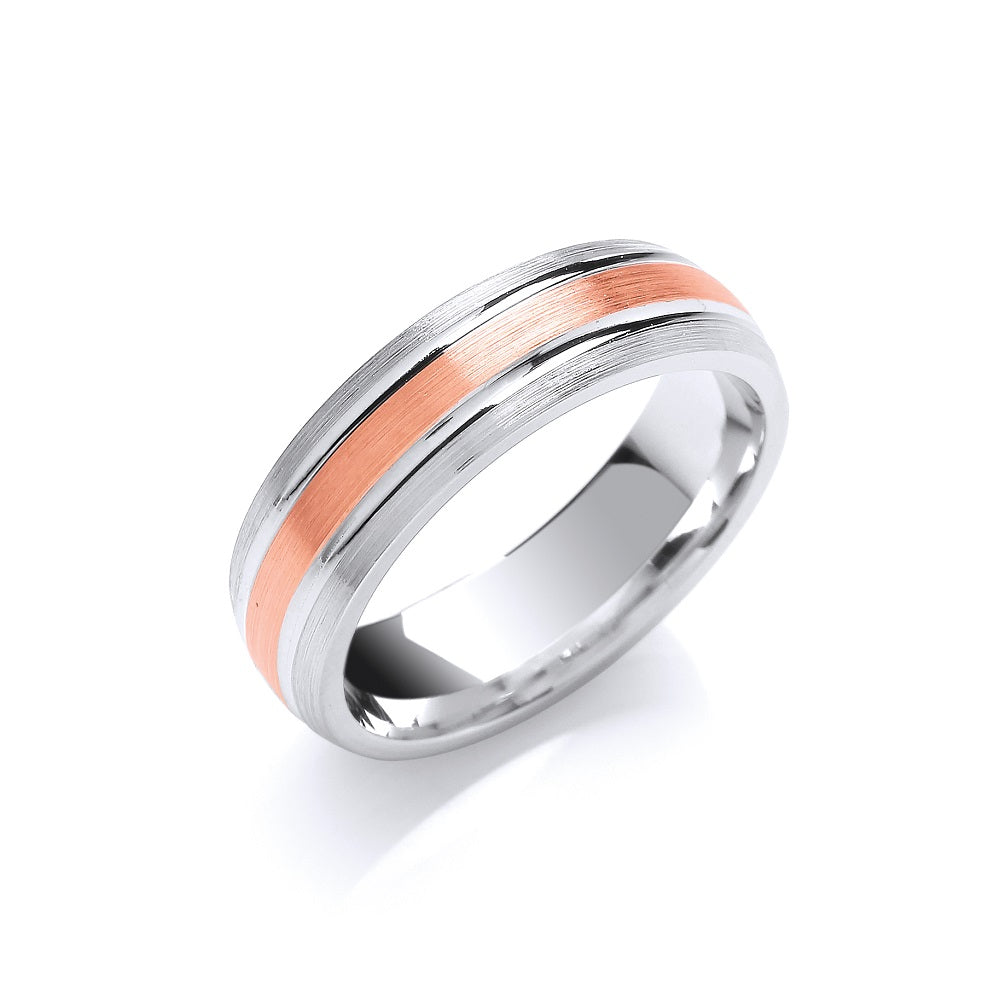6mm Two Colour Matt Finish Parallel Groove Wedding Band TGC-WR0073