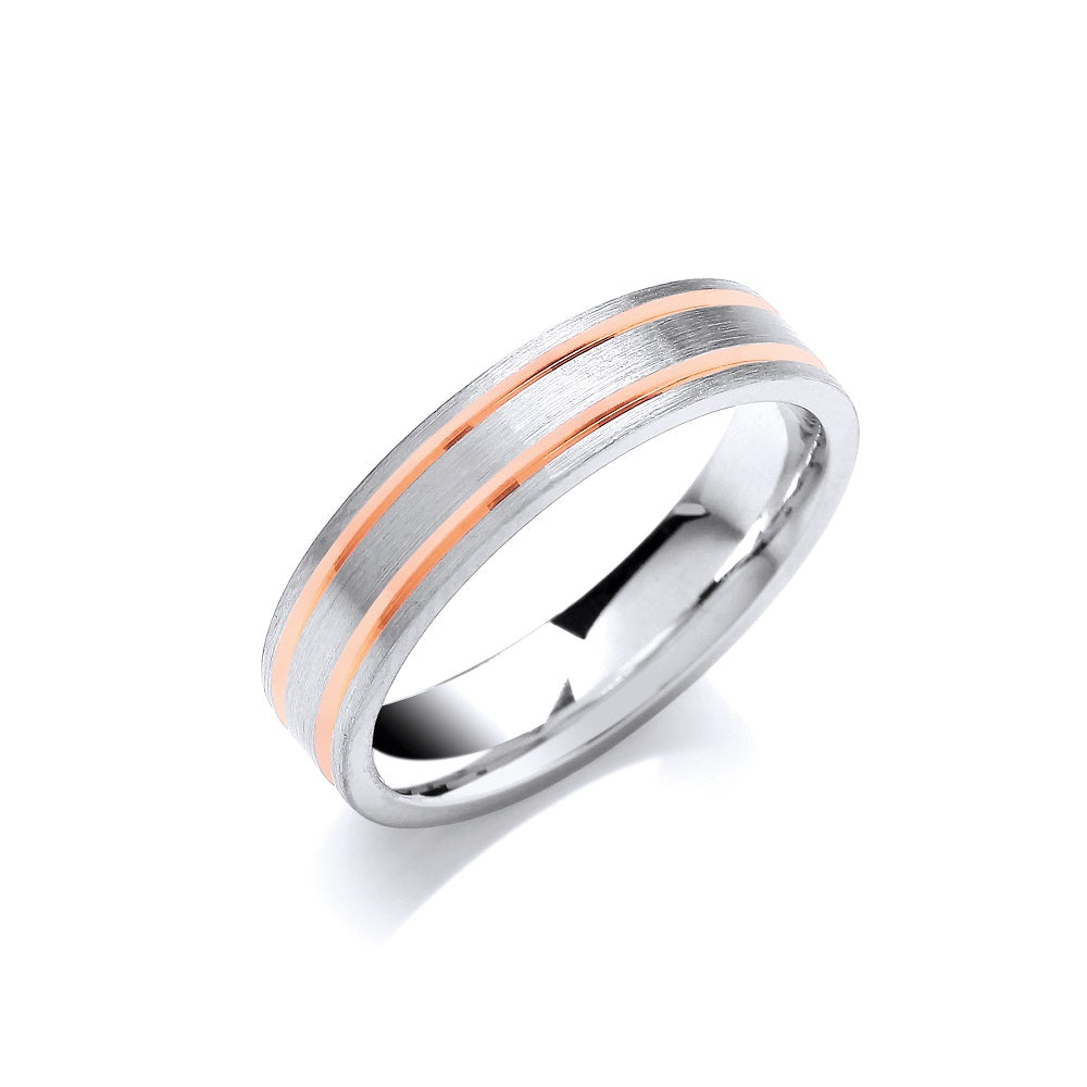 5mm Two Colour Flat Court Matt Finish Parallel Groove Wedding Band TGC-WR0074