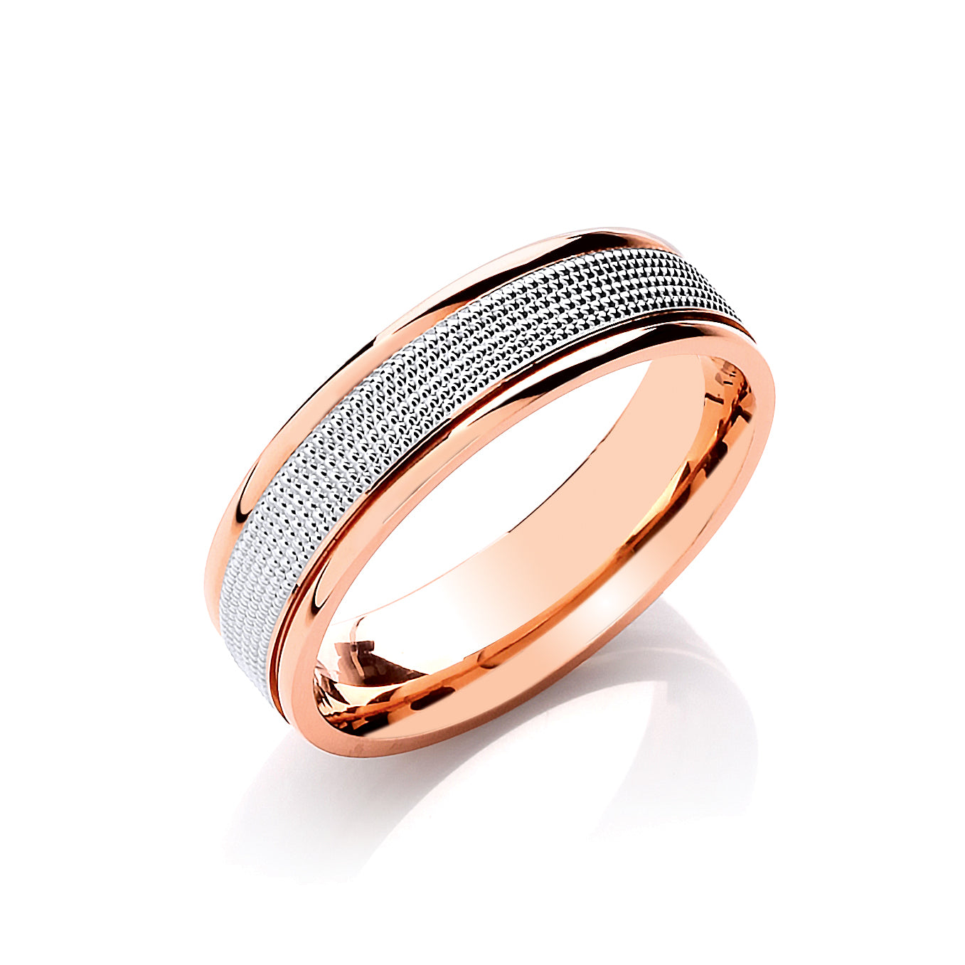 6mm Flat Court Two Colour with Milgrain Centre Wedding Band TGC-WR0078