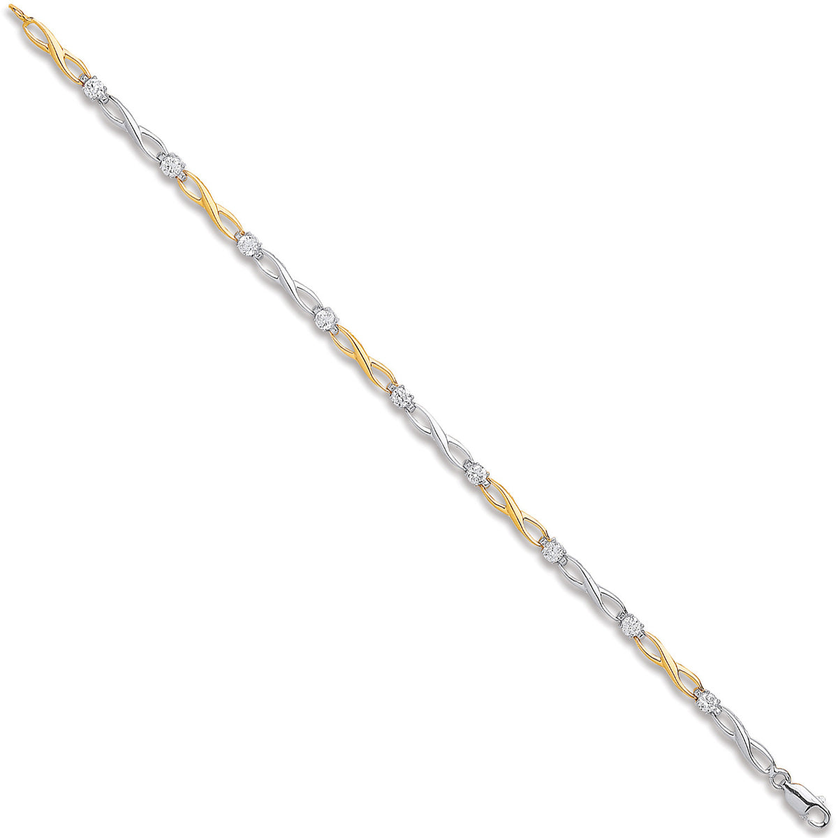 W & Y/G Figure of 8 link with CZ's Ladies Bracelet