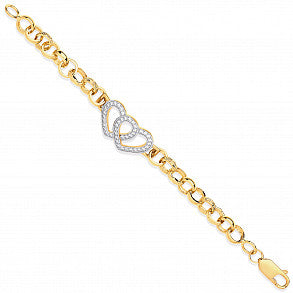 Yellow Gold Belcher Links CZ Hearts Baby Bracelet TGC-BR0638