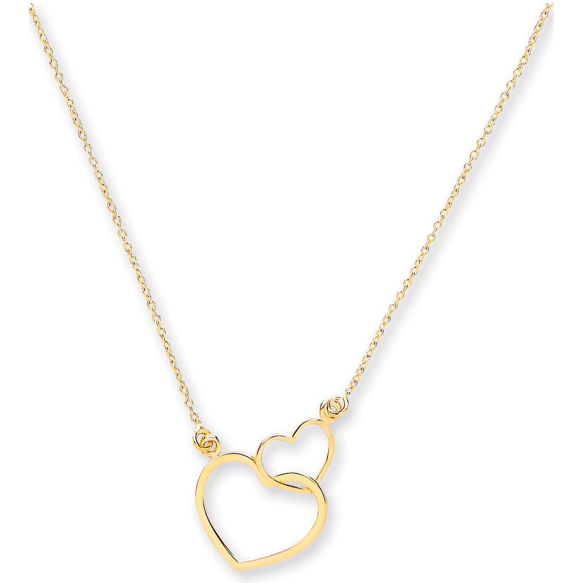 Y/G Rolo Chain, Two Hearts, 18" Necklace