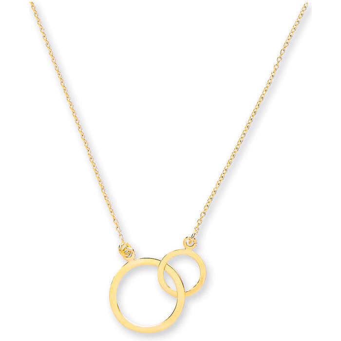 Y/G Rolo Chain, Interlocking Circles Pendant, 18" Necklace
