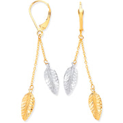 Y & W/G Leaf Drop Earrings