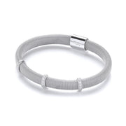 Silver Mangetic Bangle with Three Rows of Cz's