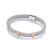 Silver Mangetic Bangle with Three Rose Lines of Cz's