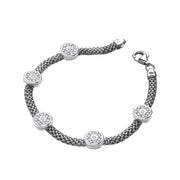 Ruthenium Mesh with Five Circles Cz's 7"/19cm Bracelet