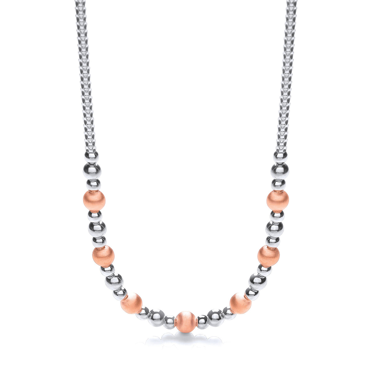 Silver & Rose Plated Beads Necklace 17"/43cm