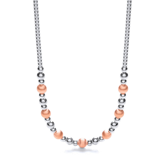 Silver & Rose Plated Beads Necklace 17"/43cm
