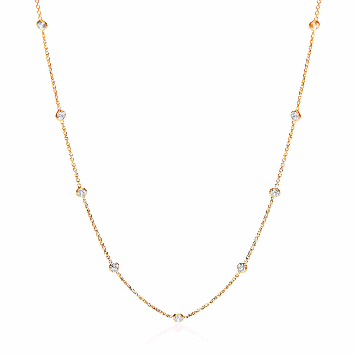 Gold Coated Rubover 11 Cz's Necklace 18"