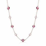 Purple, Pink Stones, Silver Rose Coated Necklace