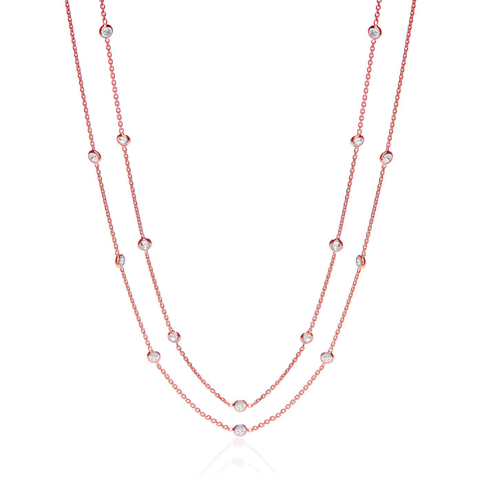 Rose Coated Rubover 23 Cz's Necklace 38"
