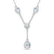 Silver Teardrop & Round Cz's Necklace 18"