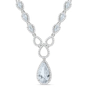 Silver Pear Shaped Drop Set Clear Cz's Necklace 18"