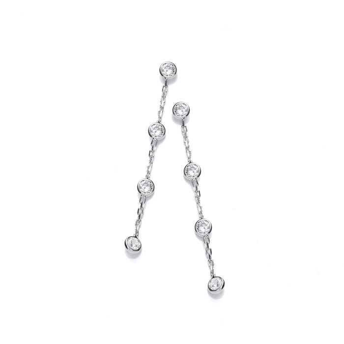 Silver Rubover Clear Cz's Drop Earrings