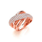 Rose Coated Intertwined Design Silver Cz Ring