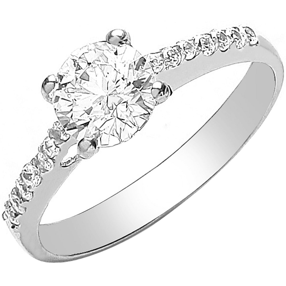W/G Ladies Single Stone Cz Shoulder Ring