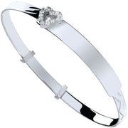 Silver Baby ID with Cz Heart Expandable Bangle