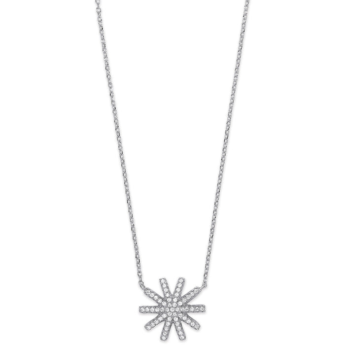 Silver Cz Starburst Pendant 16" Necklace