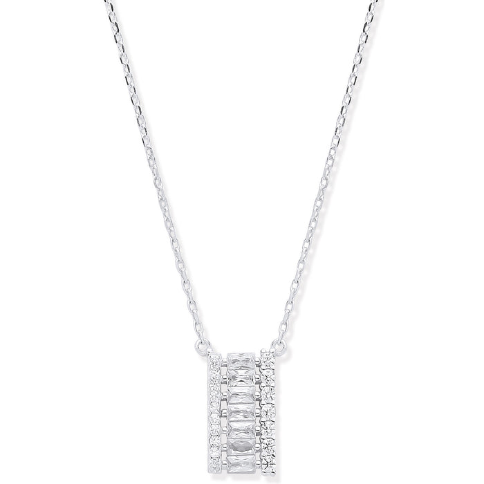 Silver Asymmetric CZ Pendant Necklace 16"