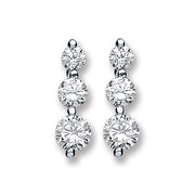 Silver 3 Cz Graduated Drop Earrings