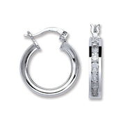 Silver Channel Set Cz Hoop Earrings