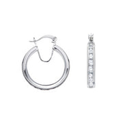Silver Channel Set Cz Hoop Earrings