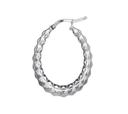 Silver Faceted Oval Hallow Hoop Earrings