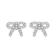 Silver Cz Bow Stud Earrings