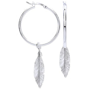 Silver Feather Hoop Earrings