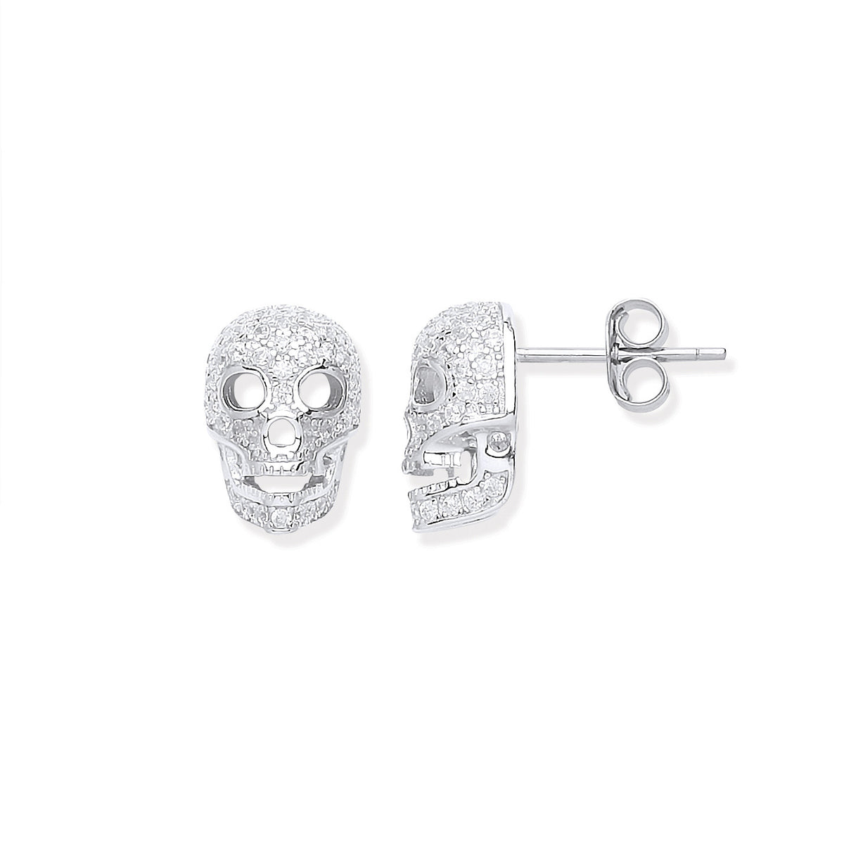 Silver Cz Skull Stud Earrings