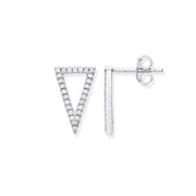 Silver Upside Down Cz Triangle Stud Earrings