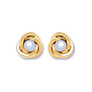 9ct Gold Simulated Pearl Knot Studs