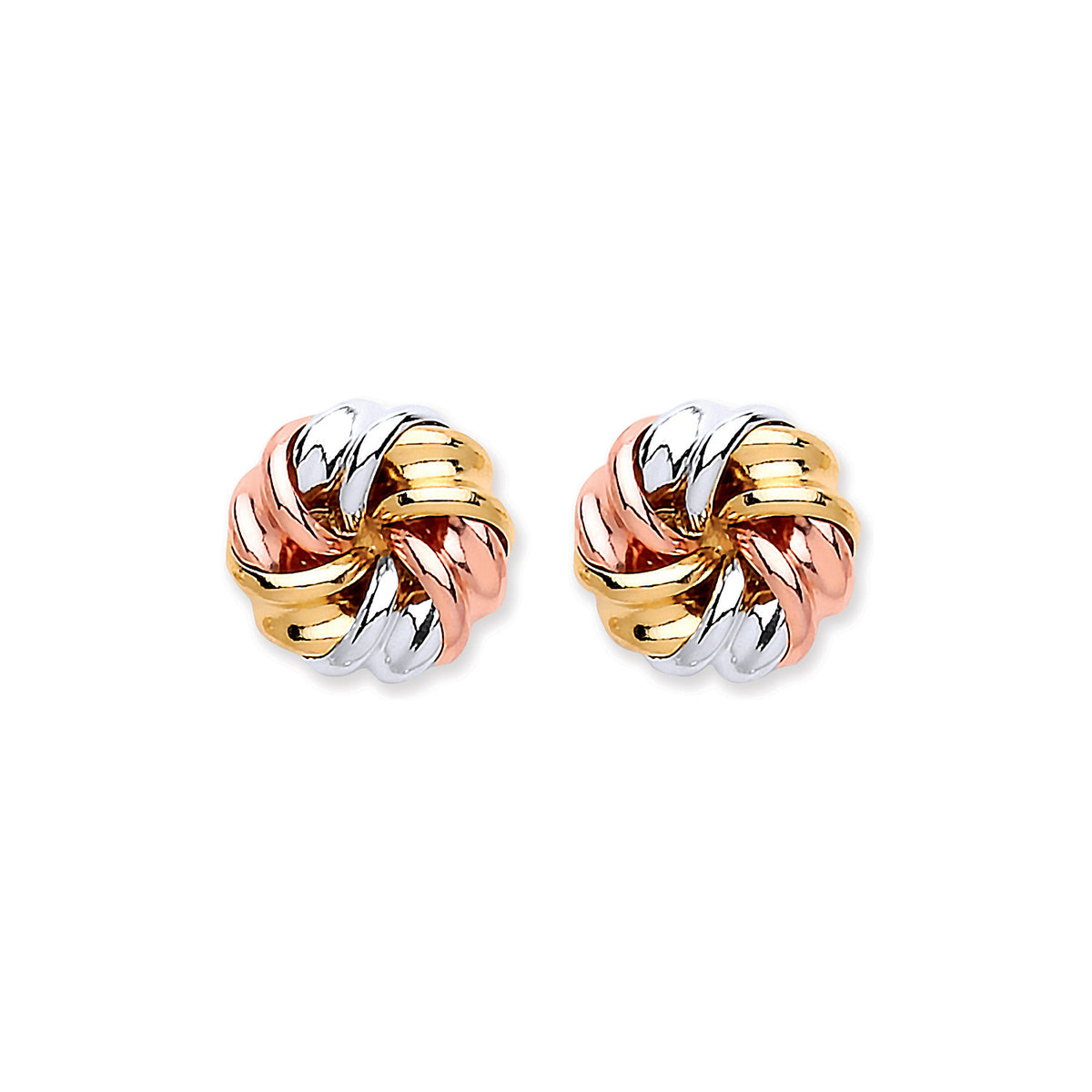 9ct Y, W & R/G Tight Knot Studs