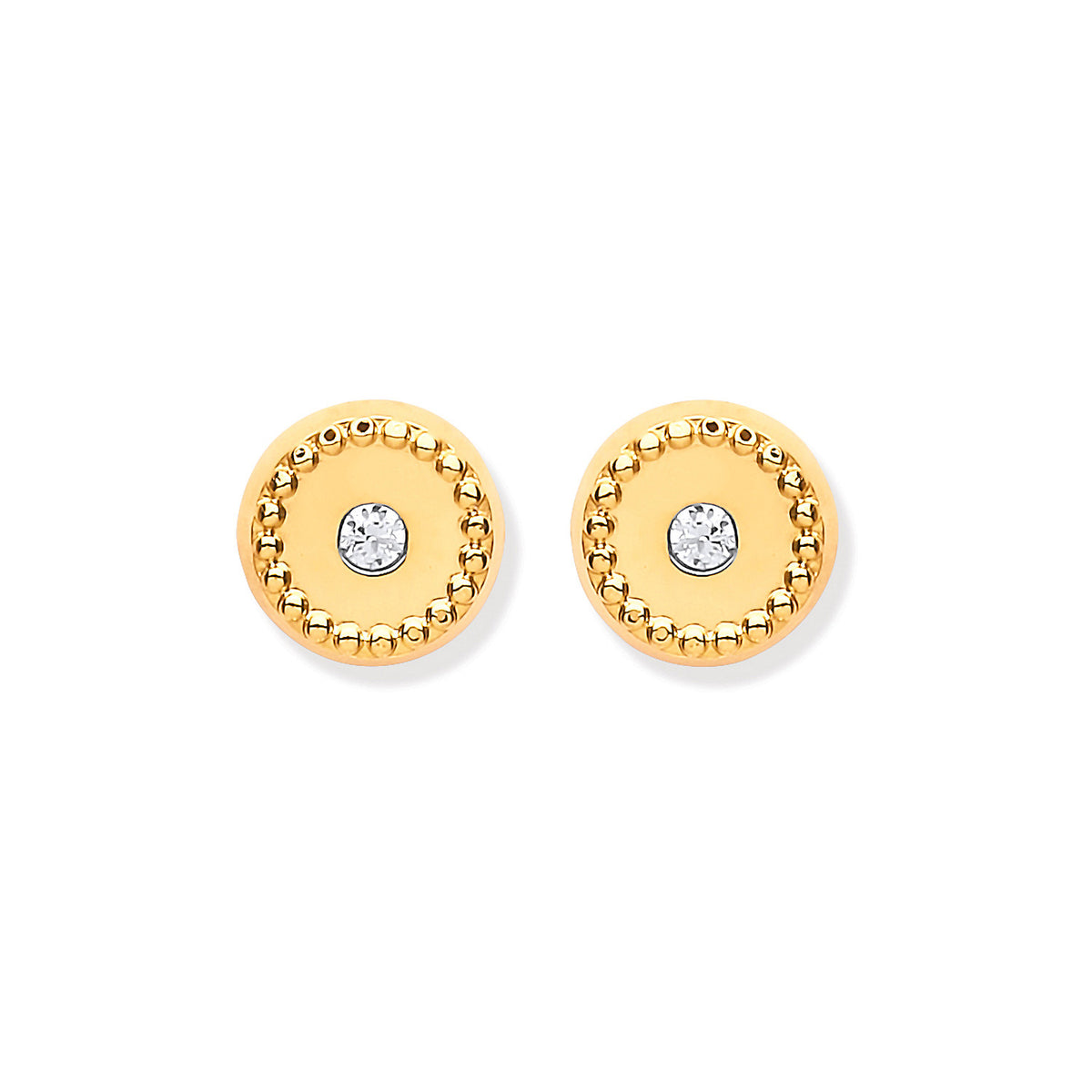 9ct Y/G 6mm Ribbed Edge with CZ Studs