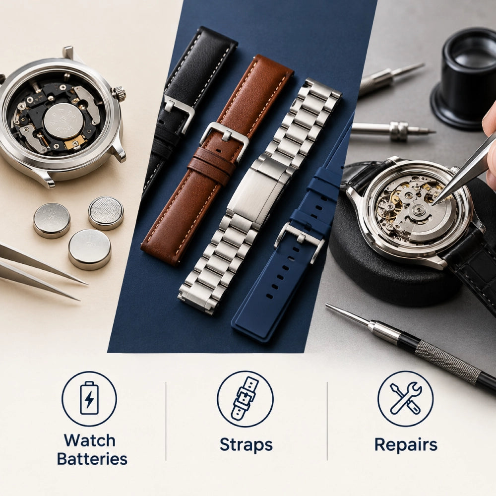 Watch batteries, straps and repairs
