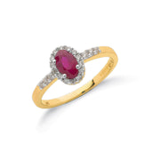 9ct Yellow Gold 0.16ct Diamond & 0.55ct Ruby Cluster Ring